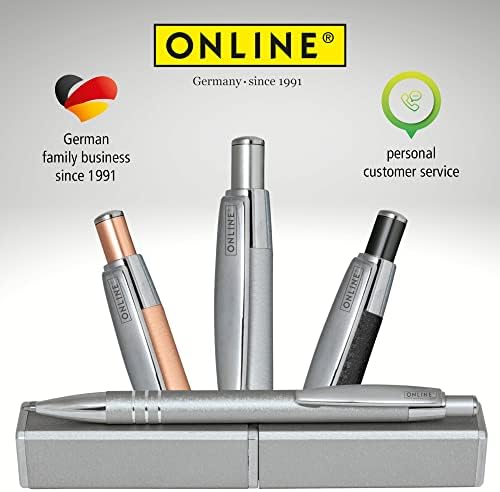 ONLINE ballpoint pen rosegold, noble metal biro, retractable ball pen made of aluminum, replaceable refill, black writing color, exclusive case