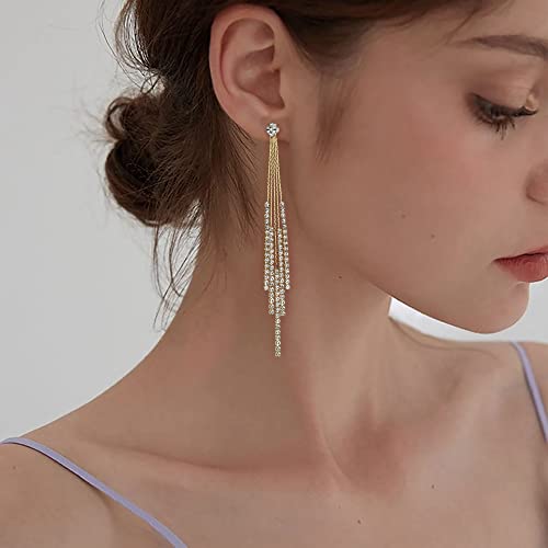 Elequeen Boho Tassel Chandelier Earrings Gold Plated Rhinestone Crystal Long Drop Chain Bohemian Dangle Earrings For Women Girls #TOP1