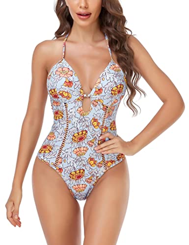 Missky Women's One Piece Swimsuits Tummy Control High Cut Cutout Bikini Monokini Bathing Suit Halter Neck Backless Swimwear #TOP23