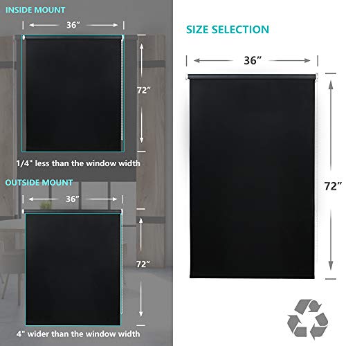 SEEYE Blackout Roller Shades Window Blinds Room Darkening Curtain Privacy Waterproof Fabric UV Protection for Home Kitchen Bathroom Bedrooms Easy to Install 36\" W x 72\" L(Black) - Thumbnail 4
