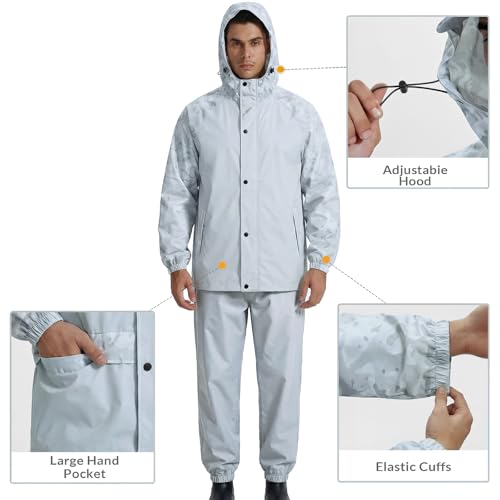 Image of LOOGU Men's Rain Suit - Rain Gear for Men Waterproof, Lightweight Rain Coat, Breathable Mens Rain Jackets Hood and Pants
