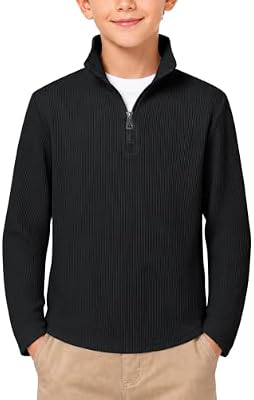 Haloumoning Boys Quarter Zip Sweatshirts - Ribbed Knit Fashion Pullover Tops