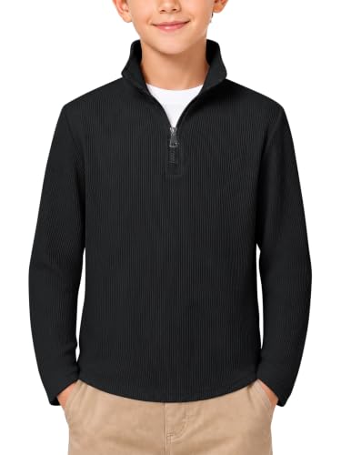 Haloumoning Boys Quarter Zip Sweatshirts - Ribbed Knit Fashion Pullover Tops
