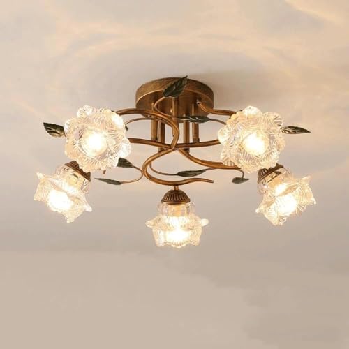 Generico Plafoniere da incasso Plafoniere con fiori in vetro - Plafoniere country francese Plafoniere in stile rustico ﻿, lampadario da pranzo