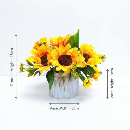 Image of Dekorly Artificial Lavender Plant in White Pot, 18cm - Realistic Faux Flower Arrangement for Home & Office Decor (Set of 1) (1, Sunflower)