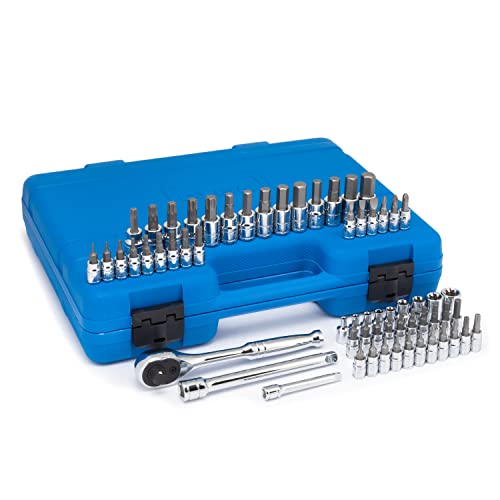 Neiko 01146A 62Pc Premium Master Combination Allen Socket Set, Sae & Mm 1/4" - 3/8 Drive Set, Ratchet & Extensions, Torx Hex, E-Torx, Screwdriver, S2 Steel Bits, Cr-V Sockets & Hex Tool Set #TOP6