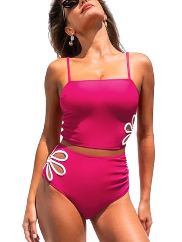 CUPSHE Women's Tankini Sets Square Neck High Waisted Two Piece Swimsuit Adjustable Straps Cutouts Swimwear