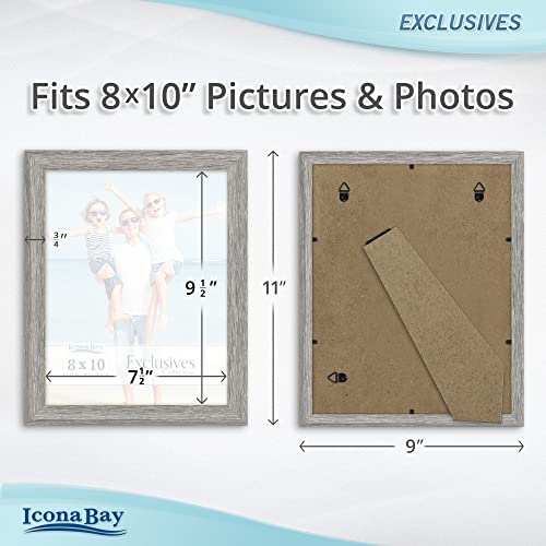Icona Bay - 8x10 Picture Frames - Alder Gray, 3 Pack - Sturdy Wood Composite Photo Frames - Sleek Design, Table Top or Wall Mount - Exclusives Collection