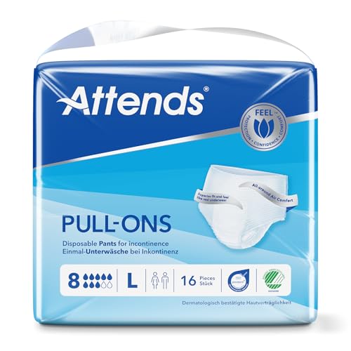 Attends Pull-Ons Inkontinenz-Unterhosen, zum Hineinschlüpfen, 4 Packungen mit je 16 Stück, Gr. 8/L