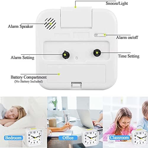 Carreuty Silent Alarm Clock for Bedrooms, Non Ticking Battery Alarm Clocks Luminous Night light Clock Easy to Set for Snooze Display Bedroom Office Home-White[Energy Class One AA battery]