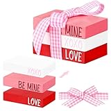 Blulu Valentine's Day Decorative Mini Wooden Books 3 Pieces Wood Faux Books Entryway Decor Wooden Stacked Books Rustic Farmhouse Bookshelf Decor for Table Bookshelf