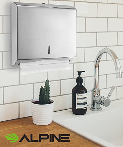 Alpine Industries C-Fold/Multifold Paper Towel Dispenser - Brushed Stainless Steel (290 C Folds/ 380 Multi-Fold) #TOP6