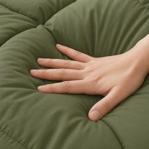 Image of Luxury Hotel Collection Cotton Comforter | All-Season Lightweight Quilt for Hot Sleepers | Plush, Breathable & Box-Stitched (Queen) Olive