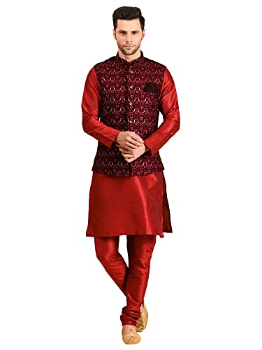 Image of Uri and MacKenzie Men's Silk Blend Kurta Pajama with Designer Ethnic Nehru Jacket /Modi Jacket