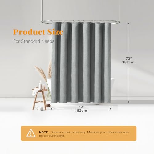 BTTN Grey Fabric Shower Curtain, 230GSM Linen Textured Heavy Duty Cloth Shower Curtain Set with Hooks, Waterproof Neutral Weighted Hotel Luxury Decorative Shower Curtains for Bathroom(Gray, W72xH72) by BTTN - Used condition - Image 7