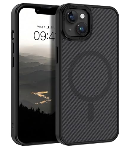GUAGUA Funda Magnética para iPhone 13 Mini, Compatible con MagSafe Carcasa Protectora Antigolpes Patrón de Fibra de Carbono Mate Trasera Fina Robusta Anti-Amarilleo Case para iPhone 13 Mini, Nergo