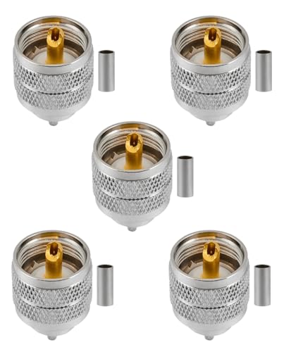 Vecys 5PCS PL-259 UHF Male Connectors 50 Ohm PL259 Male Plug Crimp RF Coax Connector Adapter for RG174 RG316 Low Loss Coax Cable Compatiable with Ham Radio