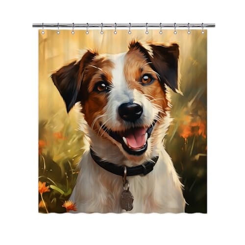 Ganshan Bi Funny Jack Russell Terrier Dog Shower Curtain for Bathroom Home Decor Dog Puppy Pet Animal Print Bath Curtains with 12 Hooks 72x72 Inch Style 1