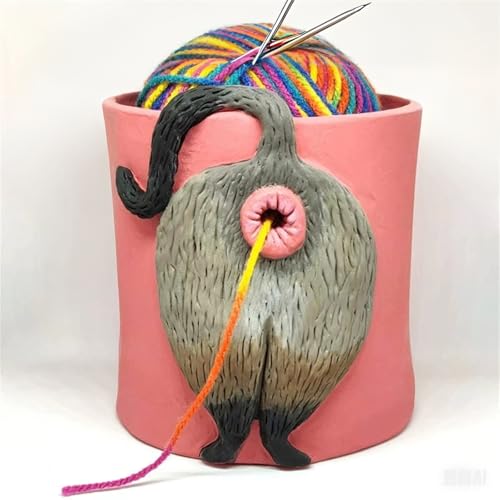 Image of Knit cat Yarn Bowl,Cat Litter line Bowl,Cat Litter Knitted Yarn Bowl, Bowls for Crocheting Knitting Cat Butt,Yarn Bowls with Holes for DIY Knitting Crocheting