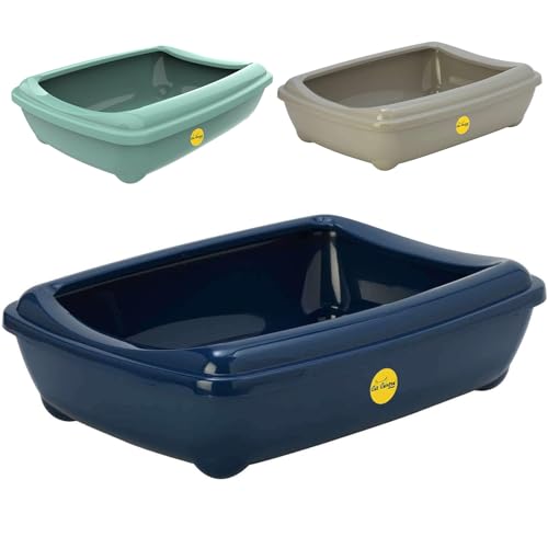 CAT CENTRE Jumbo Cat Litter Tray In Blue, Removable Rim With Shiny Plastic Finish - No Spilling Toilet