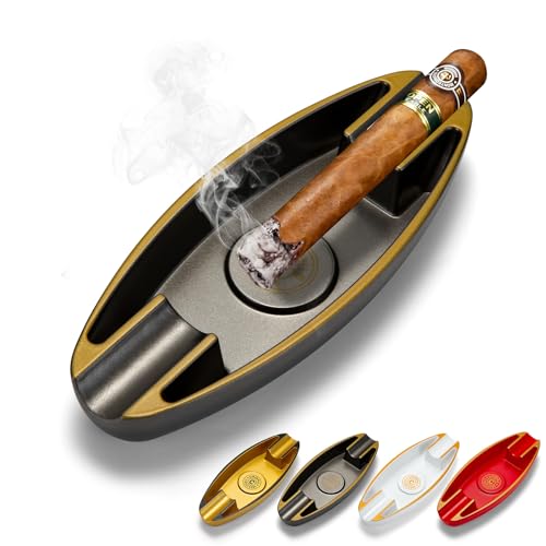 CIGARLOONG Aschenbecher Portable Reise 2 Slot für Haushalt Desktop Patios Innen Outdoor Büro Dekoration Zigarren Aschenbecher (Schwarz)