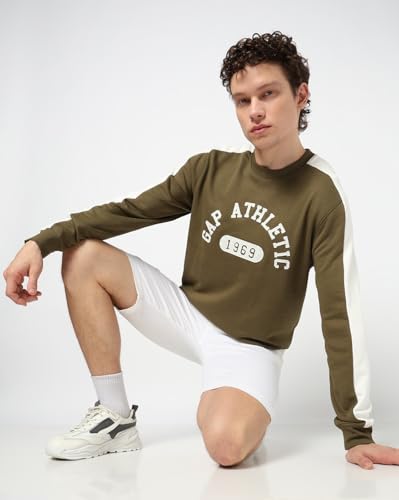 Image of Gap Men Stylised Full Sleeves Crew Neck Cotton Blend Sweatshirt