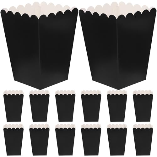 BETOOKY 50 Cajas de Palomitas de Maíz de Papel Antigrasa, Plegables, Tamaño Mediano, Color Negro, para Dulces, Bocadillos y Fiestas en Hogar o Cine, Paquete para 50 Unidades