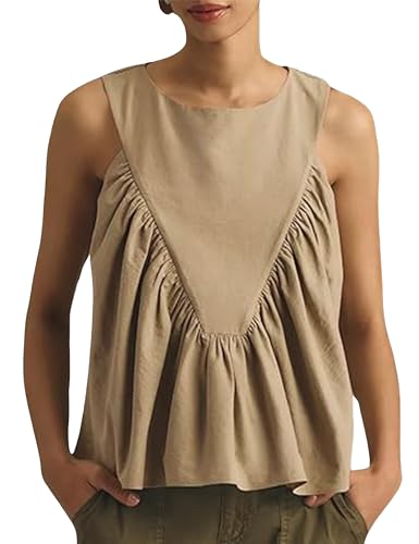 Tanming Womens Sleeveless Peplum Top Swing Tank Loose Fit Back Button Casual Blouse Ruffled Shirts