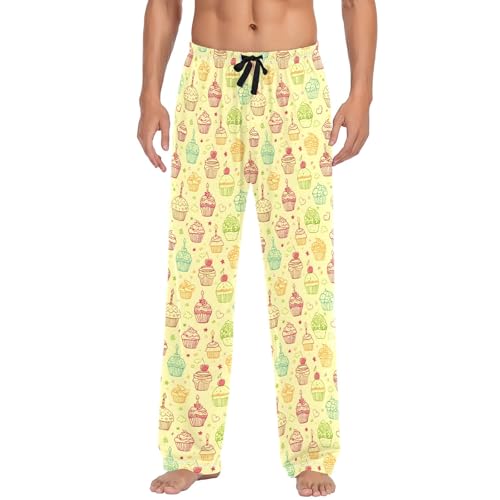 Mens Cotton Pajama Pants Sleep Lounge Pj Bottoms Sleepwear with Pockets Drawstring S Line Cake2