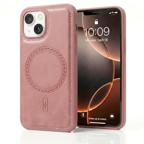 Image of amazon basics Premium PU Leather Case for iPhone 11, MagSafe Compatible Magnetic Ring, Sleek Protective Back Cover - [Pink]