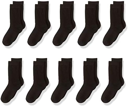 Amazon Essentials Unisex Kids' Cotton Crew Sock, 10 Pairs, Black, Small