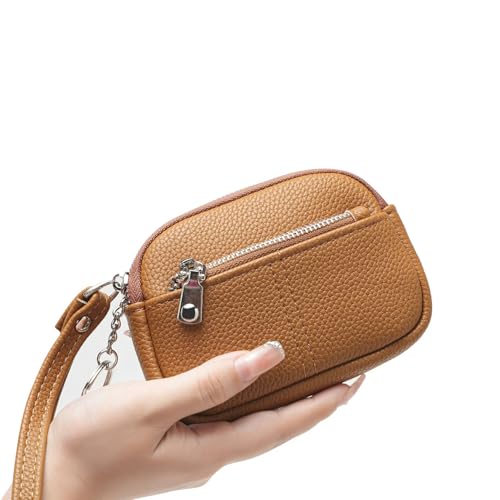 ChangeWallet,Change Holder Change Purse,leather Coin Pouch Coin Purse for Women and Girls,Coin Purse Pouch with Wrist Strap Coin Wallet, Zero Wallet with Zipper for (brown)2