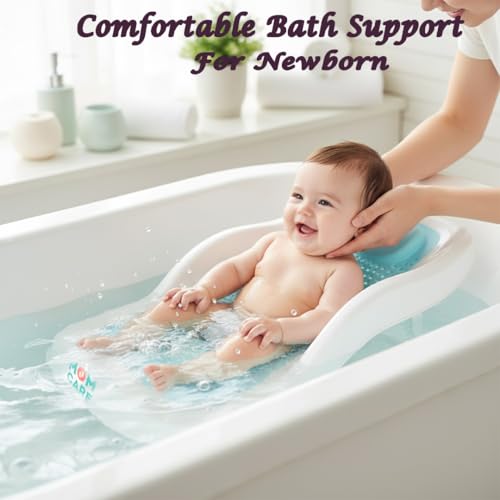 Image of MOM CARE Foldable Baby Bath Support Seat for Newborn (0-6 Months) | Anti-Slip Silicone Baby Bather | Ergonomic Infant Bath Seat for Sink, Tub & Floor | Portable Newborn Bath Support Chair | Blue