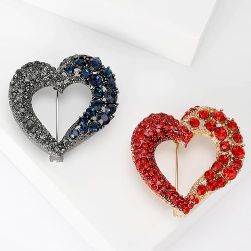 Image of Heart Brooches for Women Rhinestone Crystal Heart Brooch Pin Gift for Wife Girlfriend
