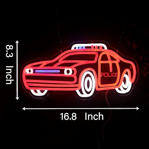 Image of Police Car Neon Sign Car LED Light Dimmable Wall Decor Gift for Playroom Kids Bedroom Garage Decoration 17.6 * 10.4 Inch
