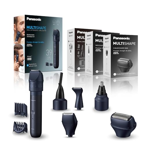 Panasonic MULTISHAPE ER-CKL1, ER-CDT1, ER-CNT1 & ER-CSF1 Set, Cortabarbas/cortapelos, Set de Afeitado/Recorte Detallado, corte de nariz/orejas, afeitado de 3 hojas con batería recargable Ni-MH, Negro