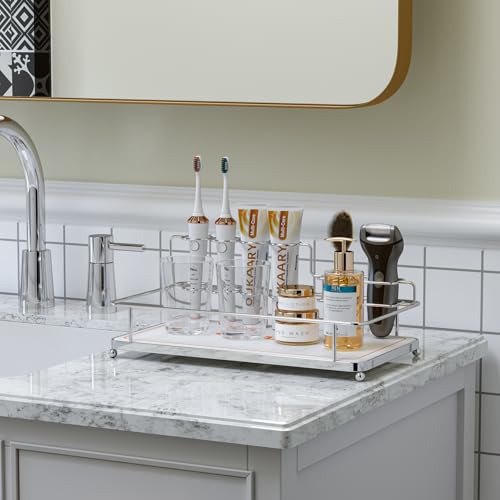 OUKAARY Toothbrush holderLarge Bathroom Organizer with 6 Slots Fast Drying Toothbrush, Cup & Makeup Storage for Sink Countertop,Electric & Manual Toothbrushes, Water Absorbent Diatomaceous Earth by OUKAARY - Image 7