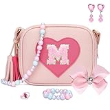 KKXIU Birthday Gifts for Girls Initial Toddler Purse Cute Kids Crossbody Bag, A-pink, Small to Medium, M