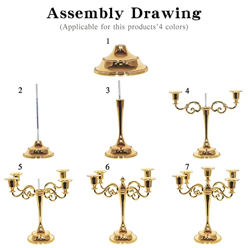 Sujun 5-Candle Metal Candelabra Candle Holder 10.6 Inch Tall Candlestick Holders For Valentine Christmas Home Party Dinning Candle Stand Gold thumb #3