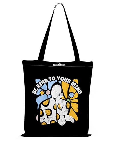 Image of TrendoPrint Canvas Tote Bags for Women with Zip, College Bag for Girls, 100% Organic Cotton Tote Bag for Shopping, Travel & Beach