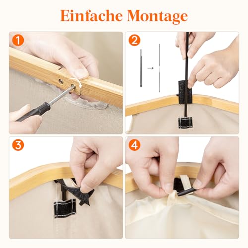 Lifewit 2-Fächer Wäschekorb mit Deckel, 120L großer faltbarer Wäschekorb mit Bambusgriffen und abnehmbarem Wäschesack für Schlafzimmer, Badezimmer und Haushalt, Beige