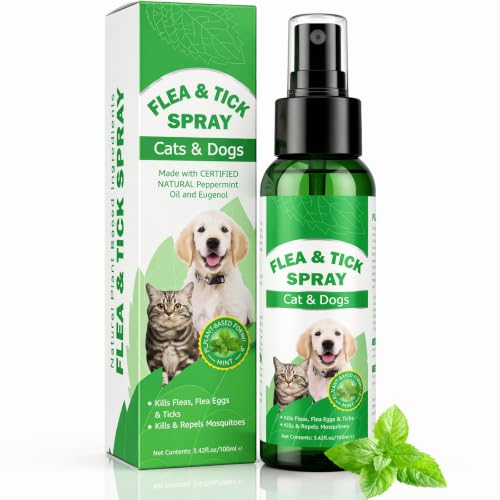 Flea, Tick and Mite Treatment Spray for Dogs and Cats, Plant-Based Formula, 3.38 fl oz