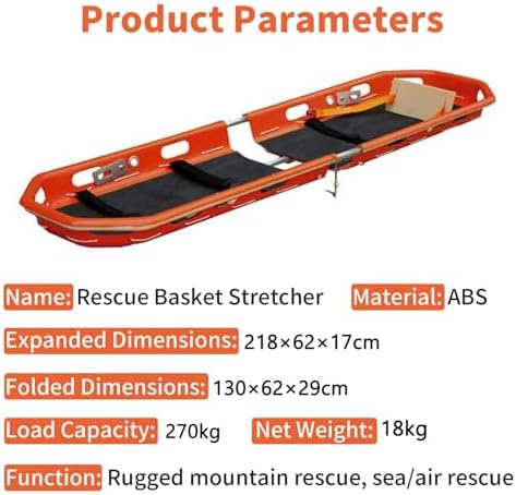 Heavy Duty Basket Stretcher - 595 lbs Load Capacity, Portable Split Design, Adjustable Foot Stabilizers, Safety Belts & Multi-Point Handles for Wilderness Emergency Rescue
