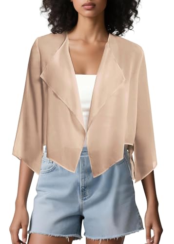 Urban CoCo Women's Chiffon Shrug Cardigan Open Front 3/4 Sleeve Drape Irregular Hem Bolero Summer Cover Up2