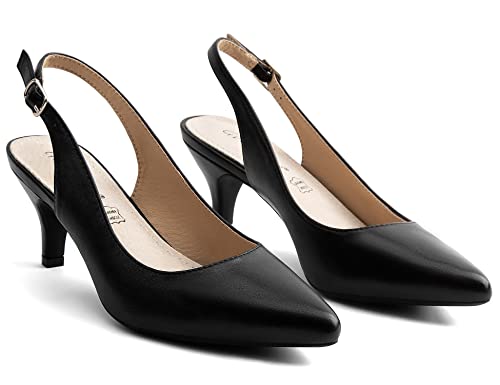 Greatonu Womens Black Buckle Strap Sexy Slingback Heels Dress Pumps Court Shoes Size 8.5 #TOP2
