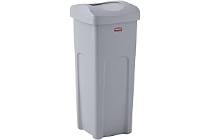 Rubbermaid Commercial Square Trash Can with Untouchable Swing Top Lid