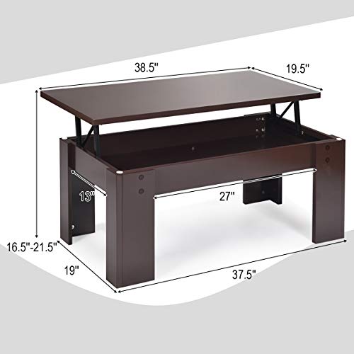 Tangkula Lift Top Coffee Table, W/Hidden Storage Compartment, Cocktail Table, W/Lift Tabletop For Living Room Reception Room (Brown) #TOP2