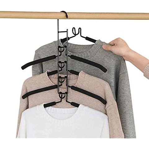5 in 1 Clothes Hangers, Multi Layers Clothes Hangers Metal Sponge Space Saver with Multilayer EVA Sponge for Jacket Coat Sweater Trousers Shirt (Black-1pcs/pack) Cover