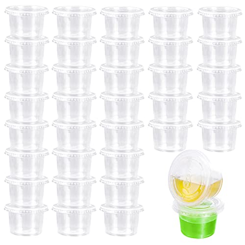 Lot de 75 pots à sauce transparents de 113,4 oz, petits pots de rangement avec 75 couvercles, récipients alimentaires ronds en plastique pour chutney, ketchup, yaourt, mousse, gelée, dessert, petites