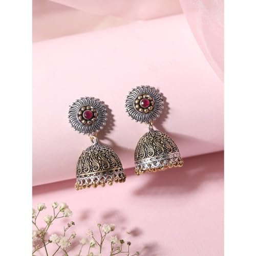 Image of Rubans Jhumka Earrings Oxidised Trendy Jewellery Gift for Women & Girls